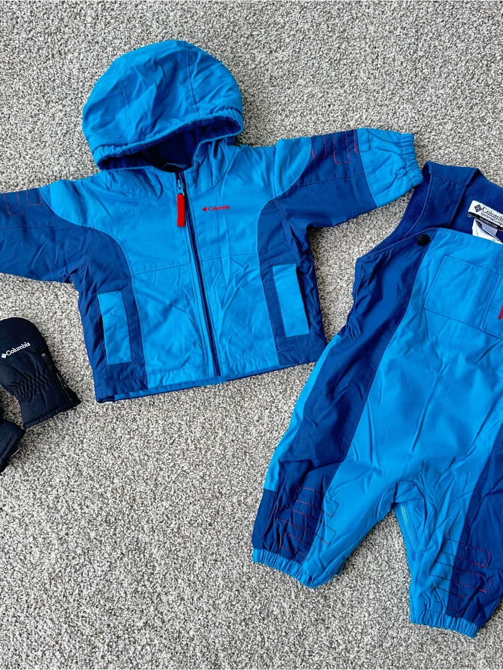 Columbia Bright Blue Hooded Jacket and Snow Bib Set